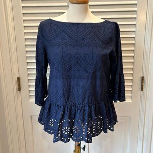 Loft Navy Eyelet Blouse